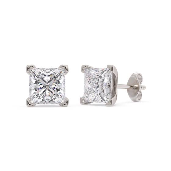 Four Corner Claw Princess Diamond Earrings