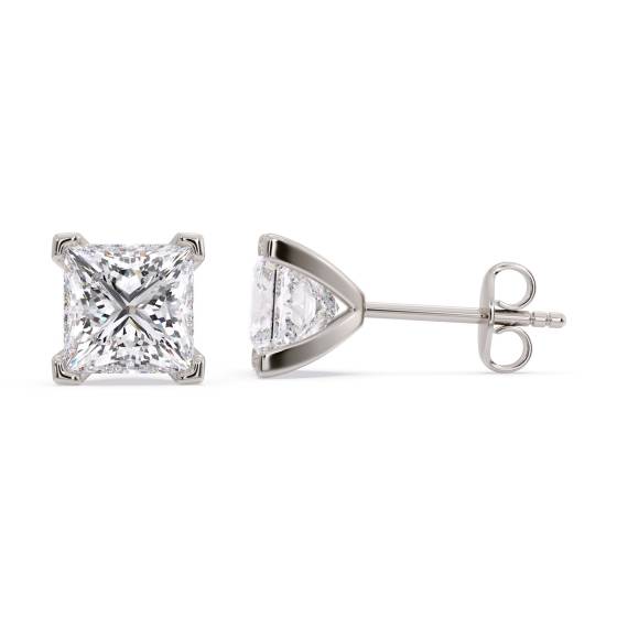 Four Corner Claw Princess Diamond Earrings