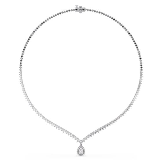 5ct Round Diamond V Shape Pear Halo Drop Cluster Tennis Necklace