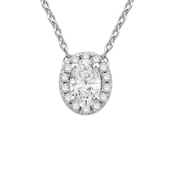 0.39ct VS/F-G Oval Natural Diamond Halo Pendant