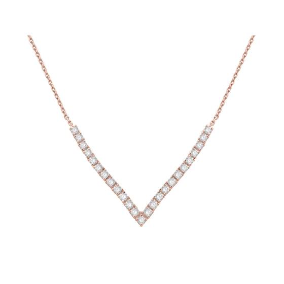 1ct Four Claw Round Diamond V Shape Chain Necklace