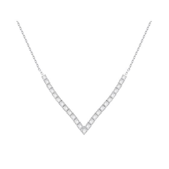 1ct Four Claw Round Diamond V Shape Chain Necklace