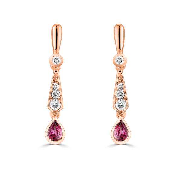 0.65ct Ruby Bezel Set Kite Drop Earrings
