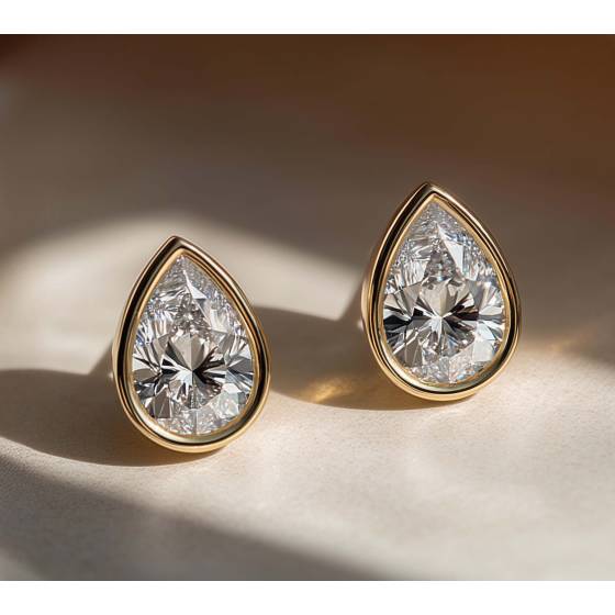 Pear Diamond Bezel Set Stud Earrings