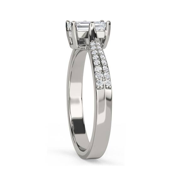 Knife Edge Emerald and Round Diamond Vintage Ring