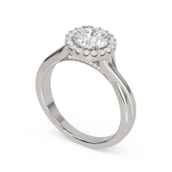 Twist Round Diamond Single Halo Ring
