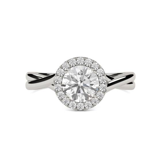 Twist Round Diamond Single Halo Ring