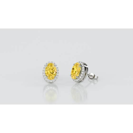 Fancy Yellow Oval Diamond Halo Earrings