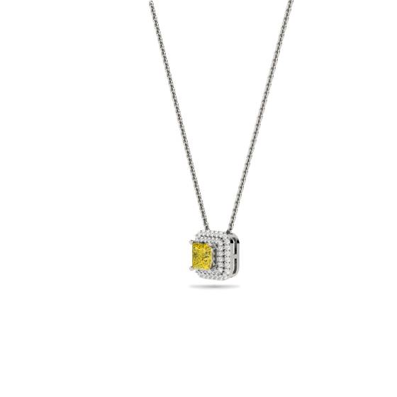 Fancy Yellow Cushion Diamond Halo Pendant