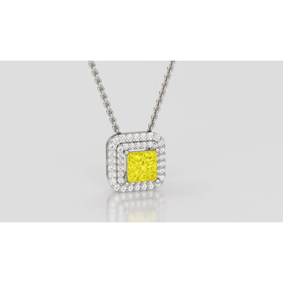 Fancy Yellow Cushion Diamond Halo Pendant