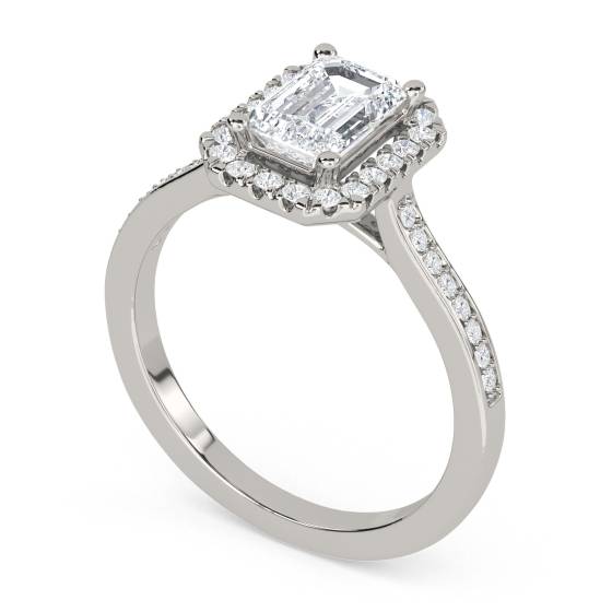 Emerald Diamond Single Halo Shoulder Set Ring