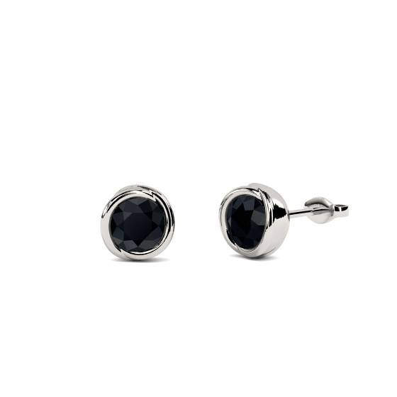 Round Black Diamond Earrings