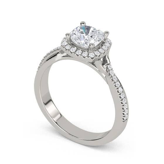 Cushion Diamond Single Halo Shoulder Set Ring