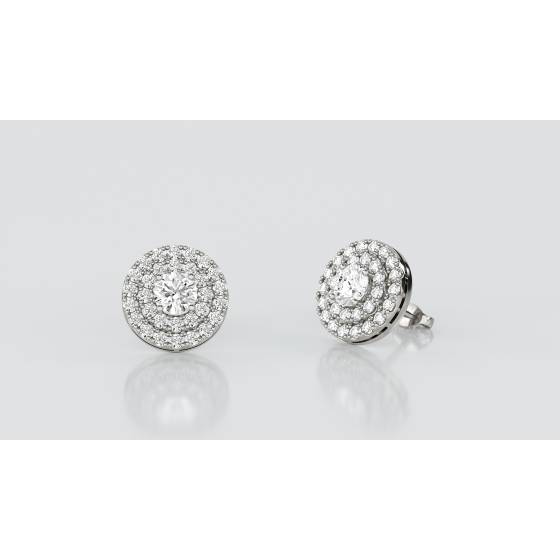 Round Diamond Double Halo Earrings