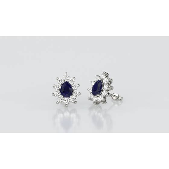 Blue Sapphire and Diamond Cluster Earrings