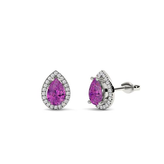 Pear Shaped Pink Sapphire and Diamond Cluster Earrings