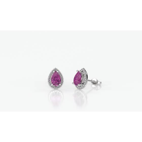 Pear Shaped Pink Sapphire and Diamond Cluster Earrings