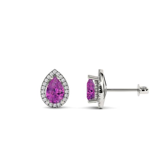 Pear Shaped Pink Sapphire and Diamond Cluster Earrings