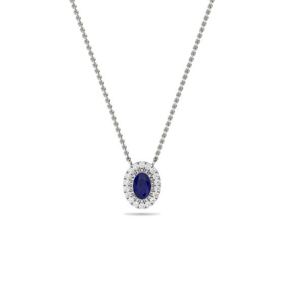 Oval Shaped Blue Sapphire and Diamond Pendant