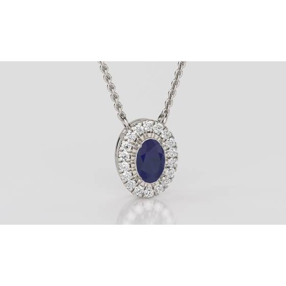 Oval Shaped Blue Sapphire and Diamond Pendant