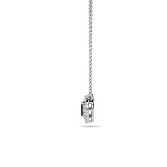 Oval Shaped Blue Sapphire and Diamond Pendant