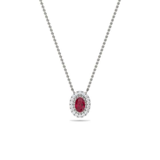 Oval Shaped Ruby and Diamond Pendant