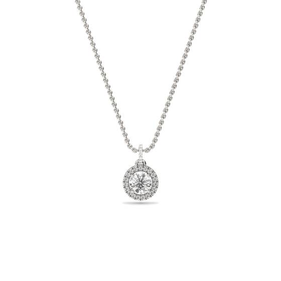 Pave Set Round Diamond Single Halo Pendant