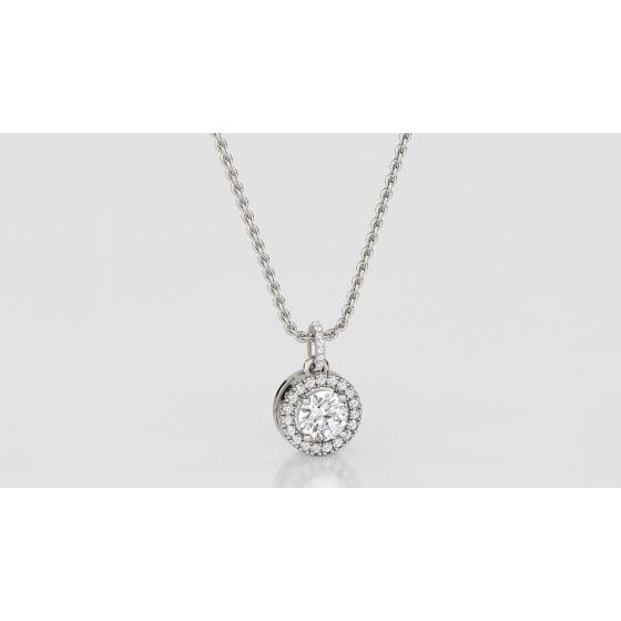 Pave Set Round Diamond Single Halo Pendant