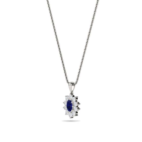 Oval Shaped Blue Sapphire and Diamond Pendant