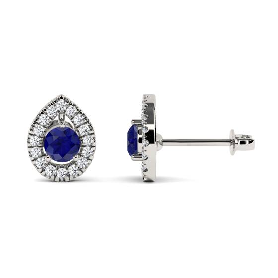 Round Blue Sapphire and Diamond Cluster Earrings