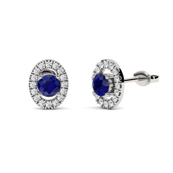 Round Blue Sapphire and Diamond Cluster Earrings