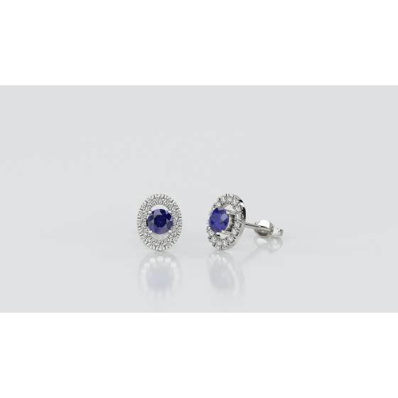 Round Blue Sapphire and Diamond Cluster Earrings