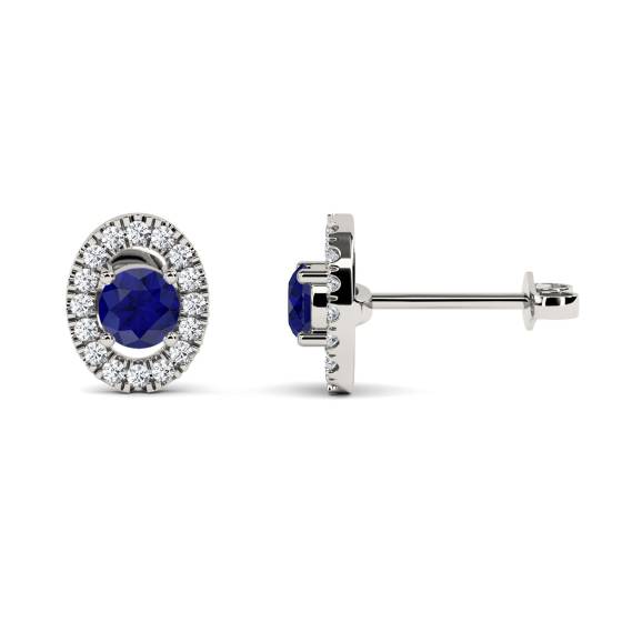 Round Blue Sapphire and Diamond Cluster Earrings