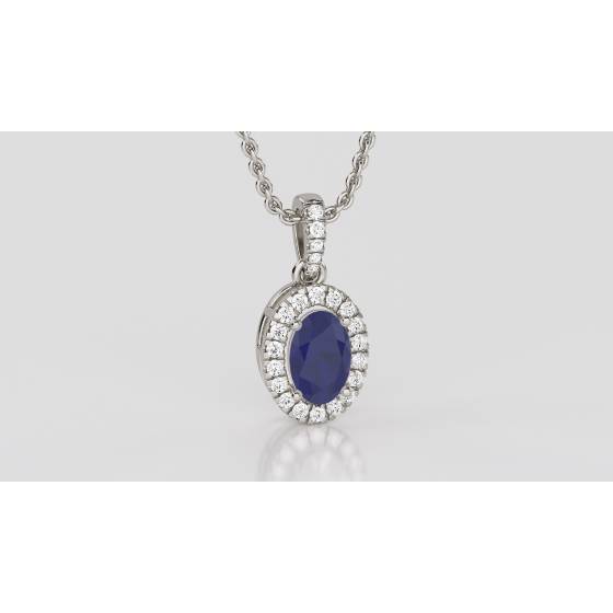 1.60ct Oval Shaped Blue Tanzanite and Diamond Pendant