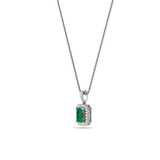 Green Emerald and Diamond Halo Pendant