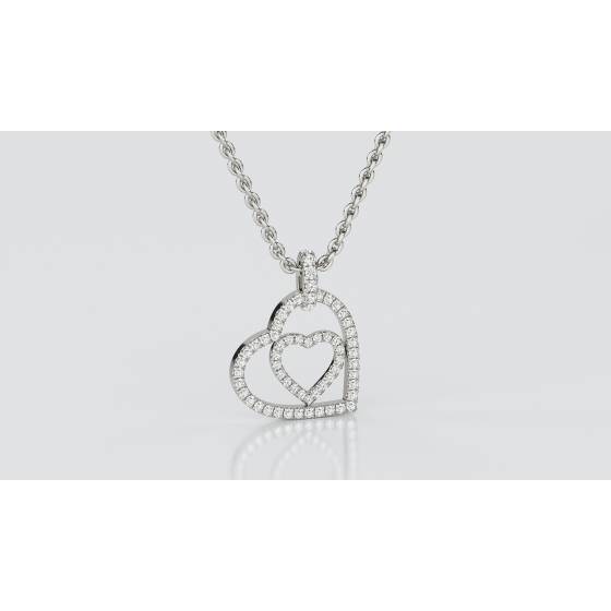 Classic Round Diamond Double Heart Pendant
