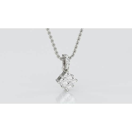 Cluster Princess and Round Diamond Designer Pendant