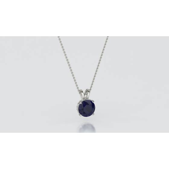 Round Blue Sapphire Diamond Pendant