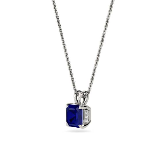 Asscher Blue Sapphire Diamond Pendant