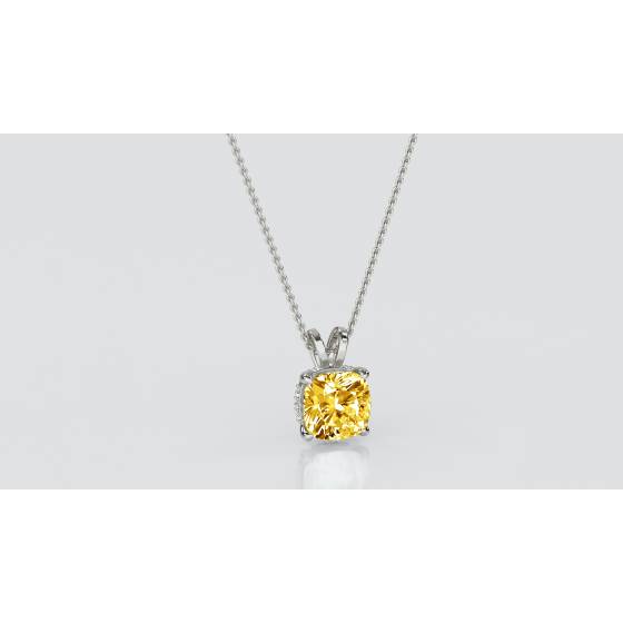 Cushion Yellow Diamond Solitaire Pendant
