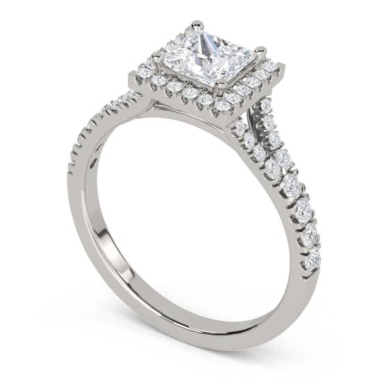Princess Diamond Single Halo Shoulder Set Ring