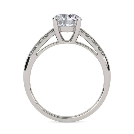 Knife Edge Leaf Motif Round Diamond Vintage Ring