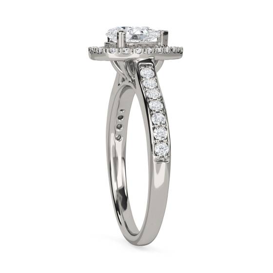 Pear Diamond Single Halo Shoulder Set Ring