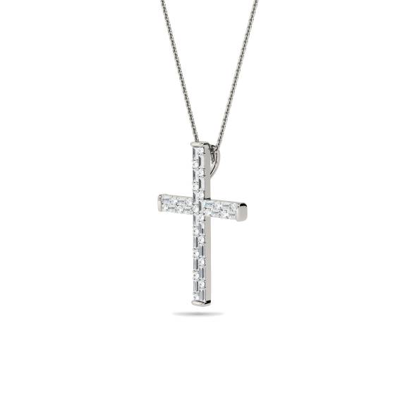 Round and Baguette Diamond Cross Pendant