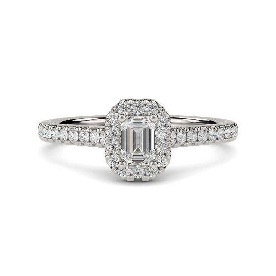 Emerald and Round Diamond Halo Ring