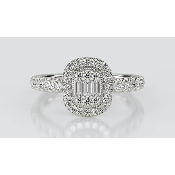 Baguette and Round Diamond Cluster Ring