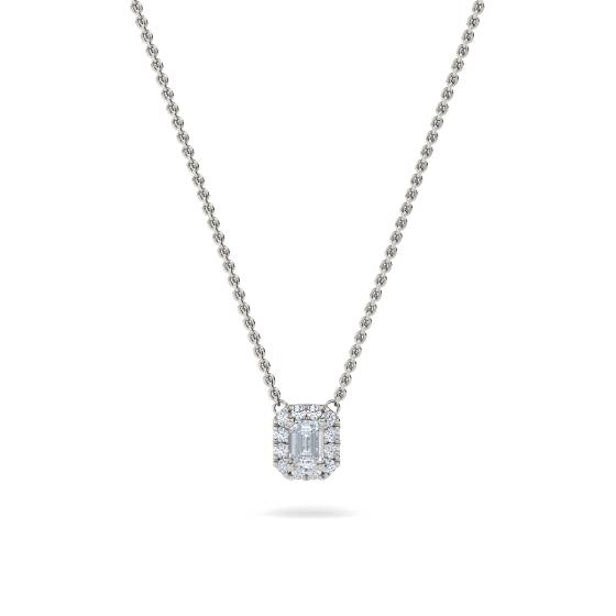 Emerald and Round Diamond Halo Pendant