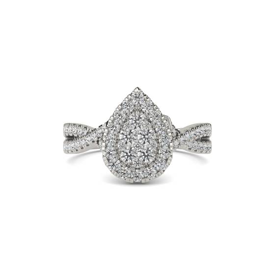 Single Halo Round Diamond Cluster Shoulder Set Ring