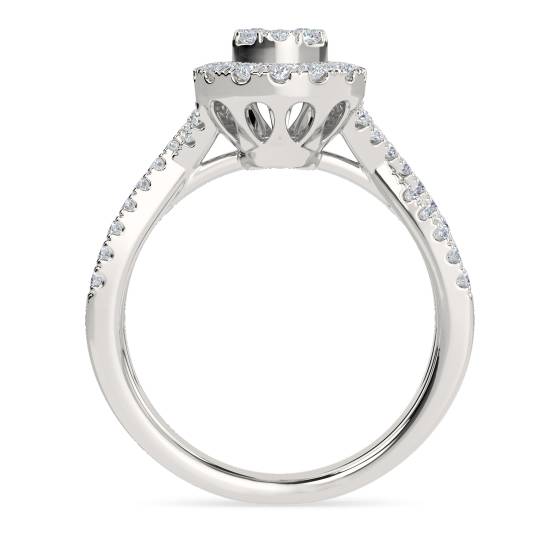 Single Halo Round Diamond Cluster Shoulder Set Ring
