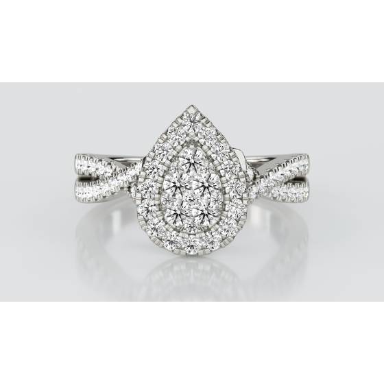 Single Halo Round Diamond Cluster Shoulder Set Ring